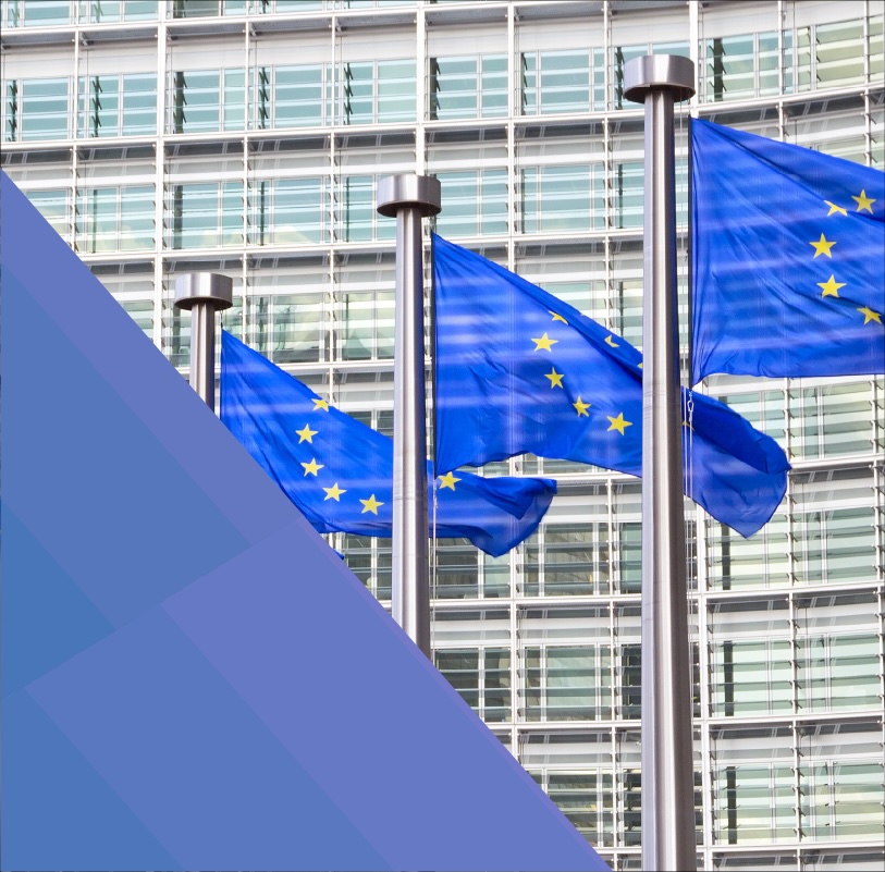 EU flags in front of the EU Commission Building