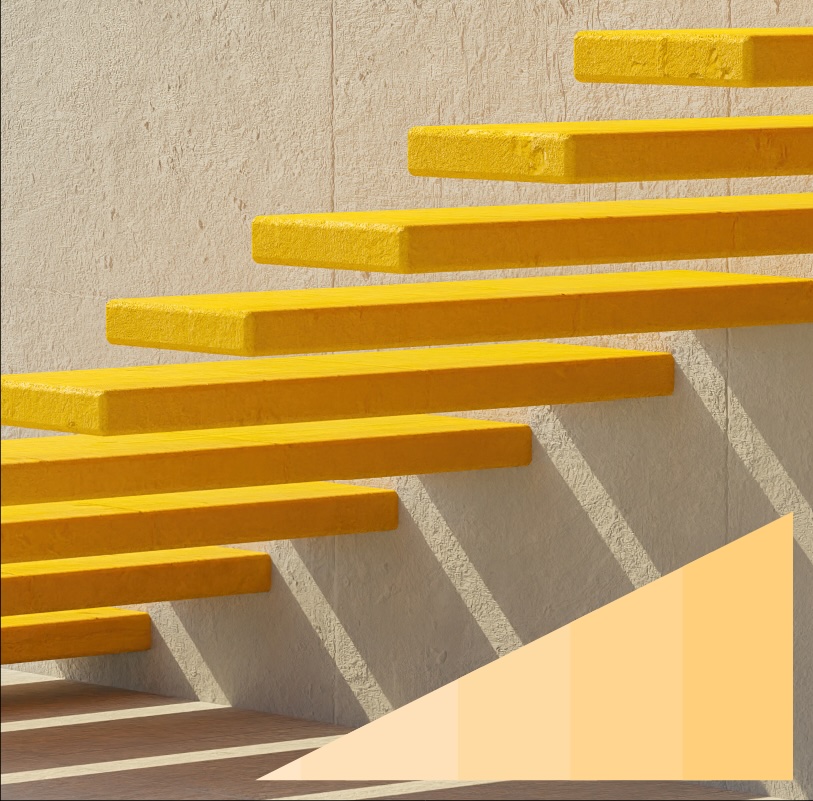 Behind view of a staircase against a stone wall.