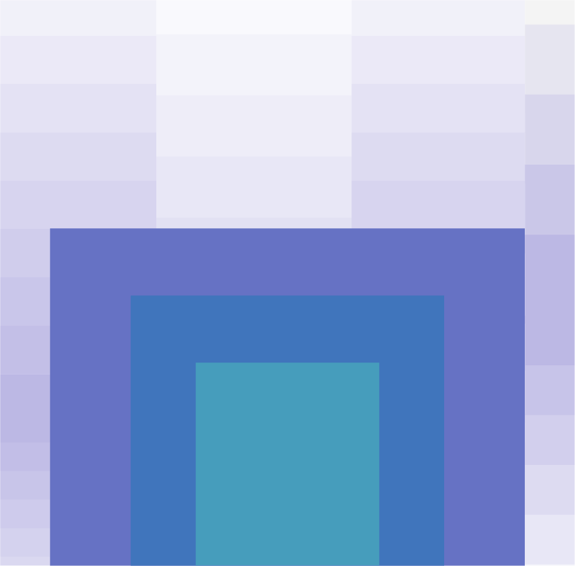 Blue and purple squares on a lavender gradient background.